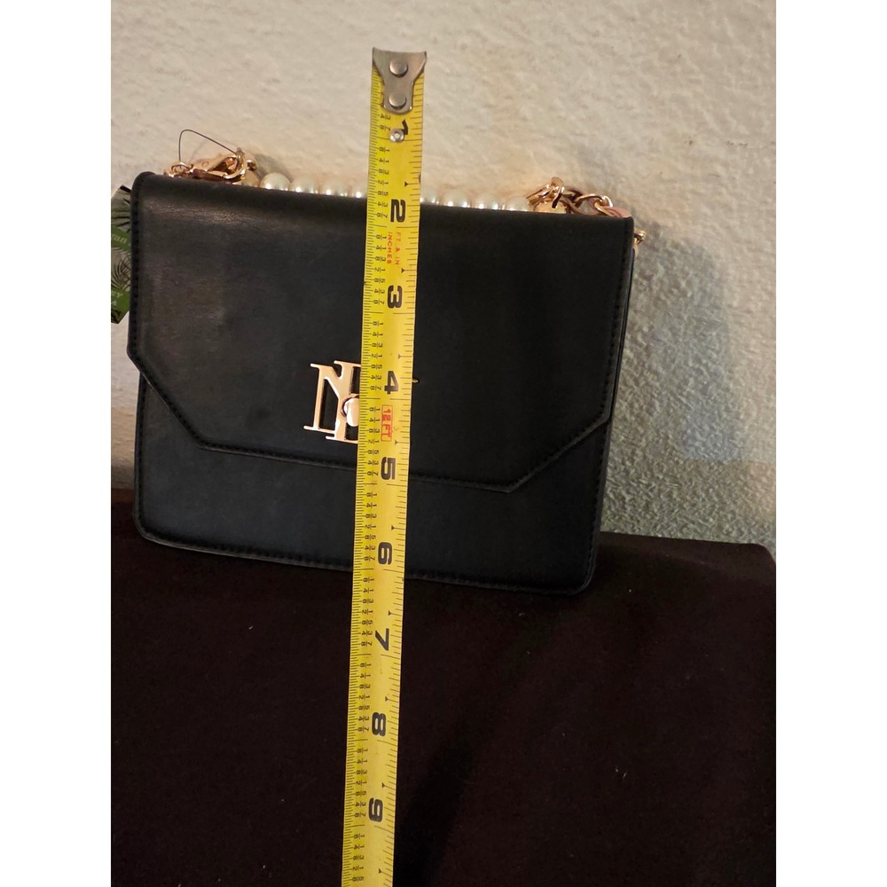 Badgley Mischka Vegan Leather Pearl Crossbody‎ Bag Black Blush Pink BM Handbag - Picture 5 of 8